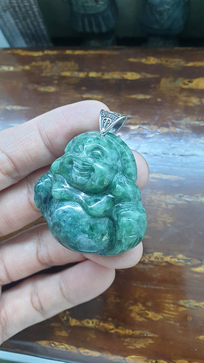 Jade Budai Pendant | Sterling Silver & Type A Natural Jadeite | Wealth Magnet Luckycharm