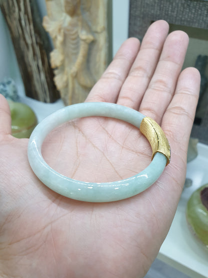 Flying Doves on Jade Bangle (S 57) | Solid 9K Gold, Fei Cui Original Jadeite | Stylish Wrist Accessory for Her
