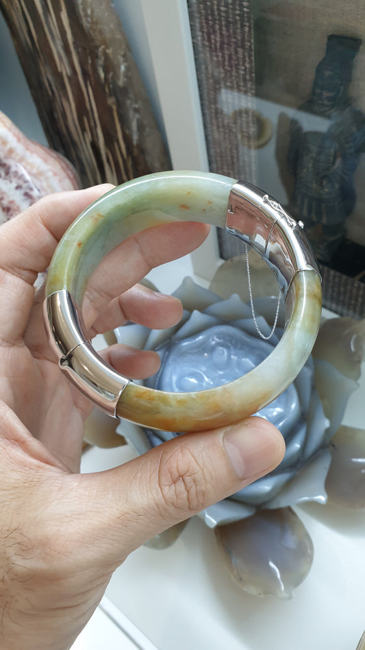 Hok Lok Siew Jade Split Bangle (S 63) | Sterling Silver | Authentic Fei Cui Jade | Eye Candy Wrist Accessory for Him or Her