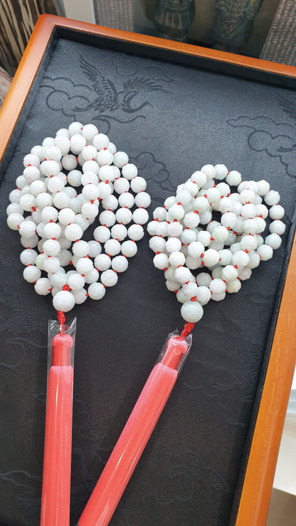 108 Beads Japa Mala - White Jade Lotus  Beads | Type A Natural Jadeite | Handcrafted Meditation Beads