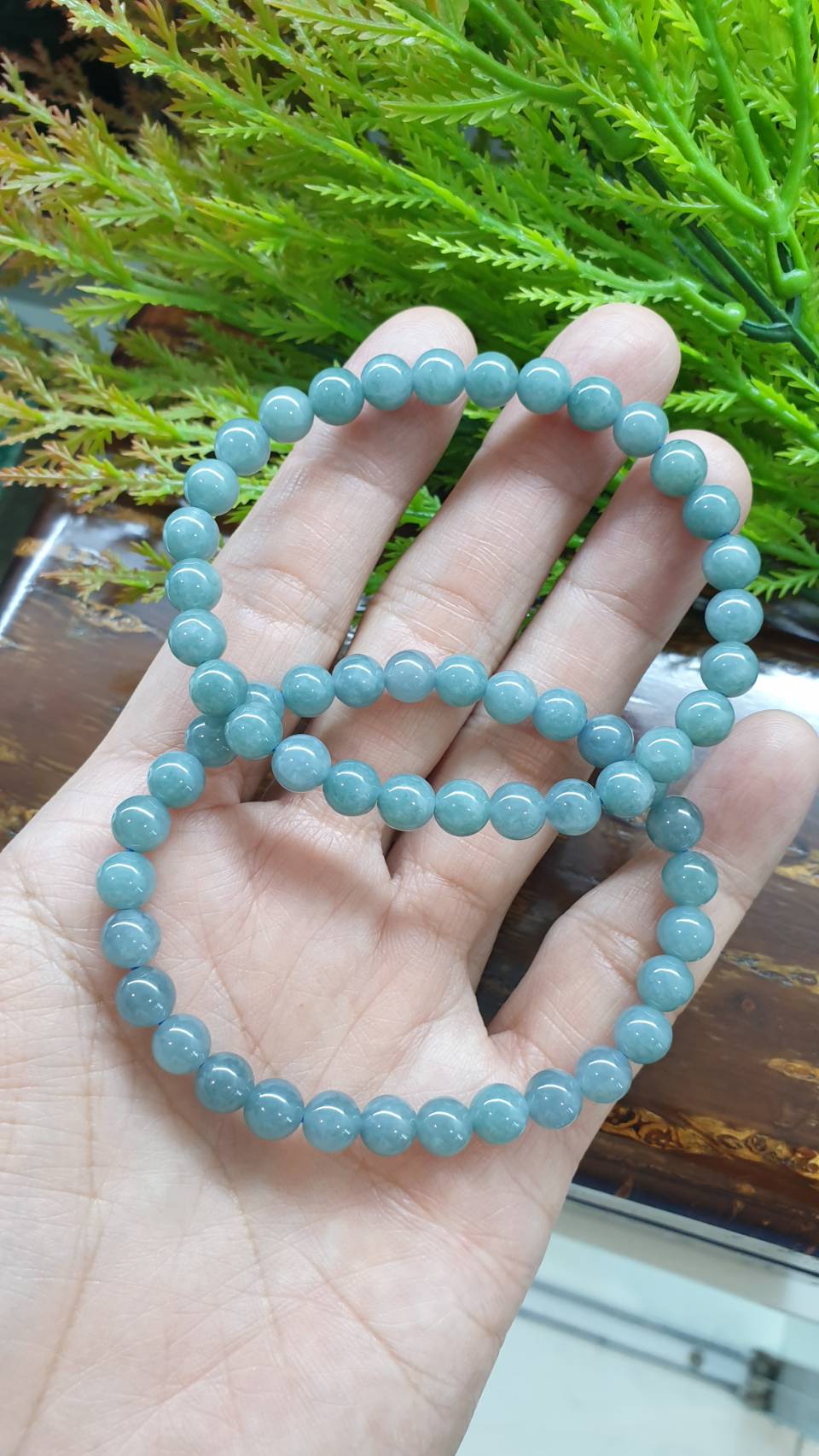 Olmec Blue Jade Bracelet 17cm Type A Natural Jadeite Misty Translucent Beads