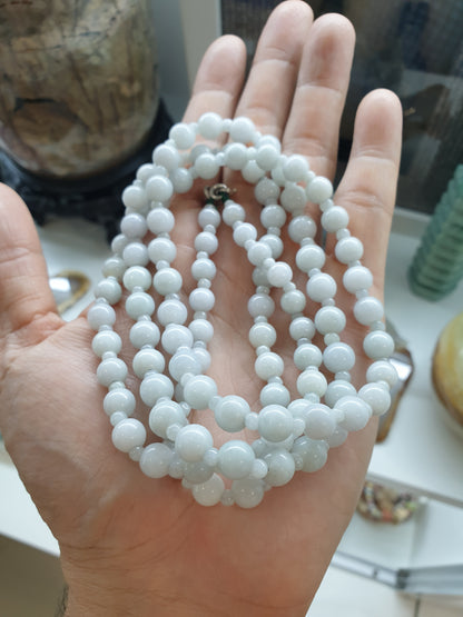 White Jade Beaded Necklace (38") | Vintage Beads - Type A Jadeite | Handcrafted Statement Jewelry