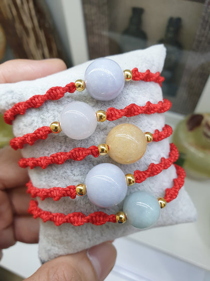 Jade & Gold Beads Braided Bracelet (Adjustable) | Pure 24K Gold | Fei Cui - Type A Jadeite