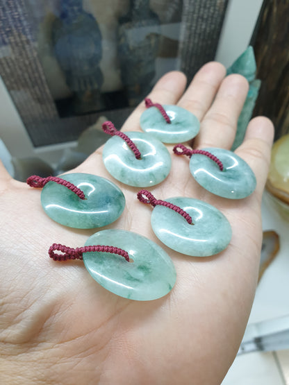Green Jade Ping An Kou Pendant (3 cm) (Random Pick) | Fei Cui - Type A Jadeite | Handwoven Thread Bail