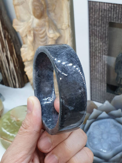Jade Square Bangle S63 Marbled Black Gray Type A Natural Myanmar Jadeite