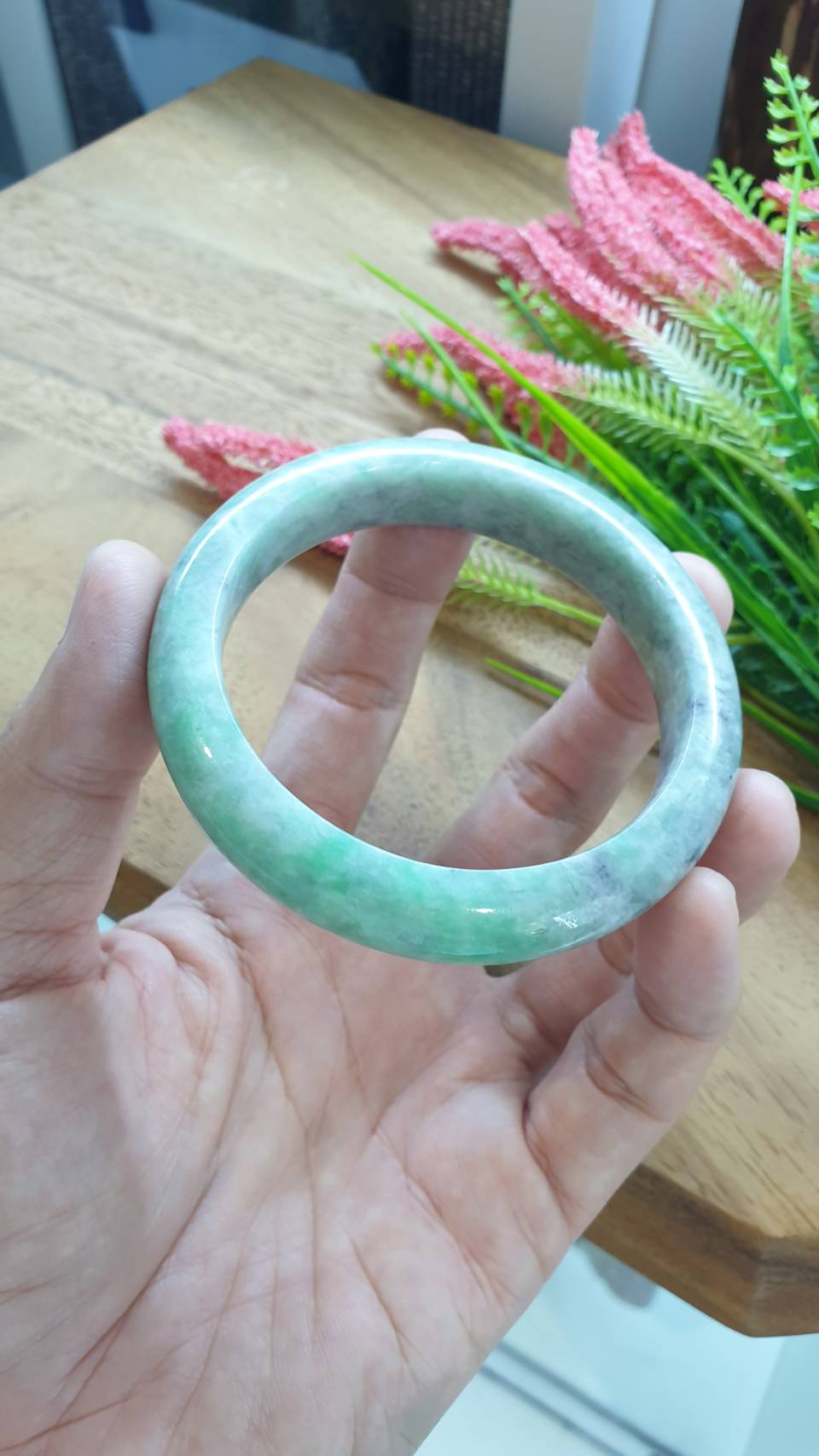 Ash Green Jade Bangle S61 Fei Cui Type A Myanmar Jadeite