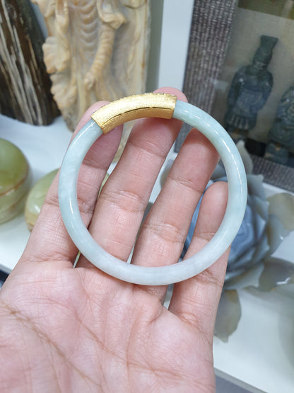 Flying Doves on Jade Bangle (S 57) | Solid 9K Gold, Fei Cui Original Jadeite | Stylish Wrist Accessory for Her