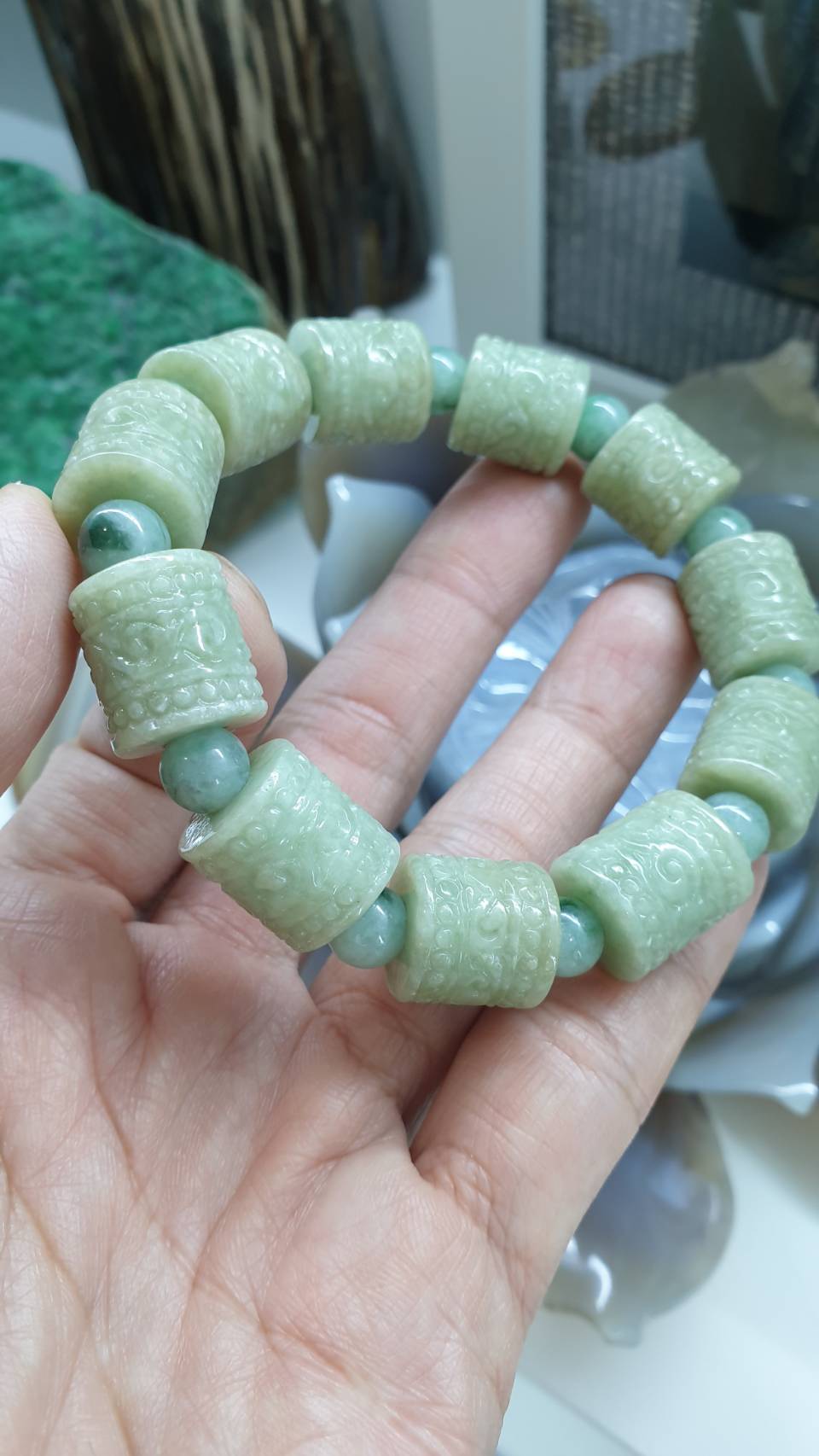 Jade Ru Yi Cylinder Beads Bracelet (18 cm) | Type A Natural Jadeite | Vintage Wrist Accessory