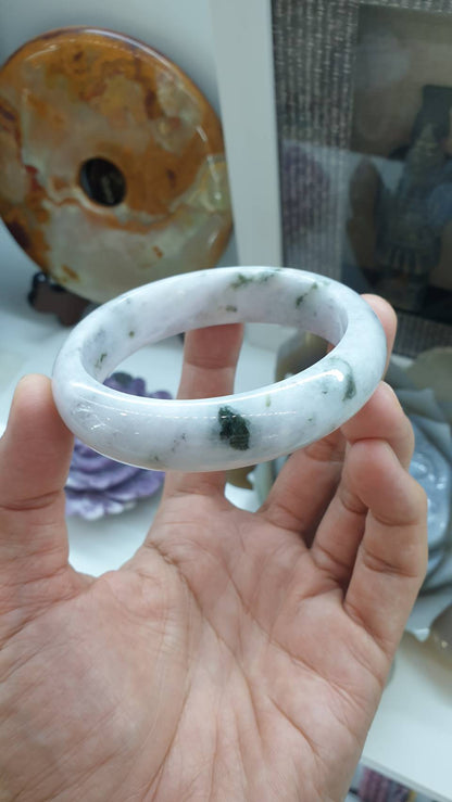 Moss in Snow Jade Everyday Bangle S63 Type A Natural Myanmar Jadeite