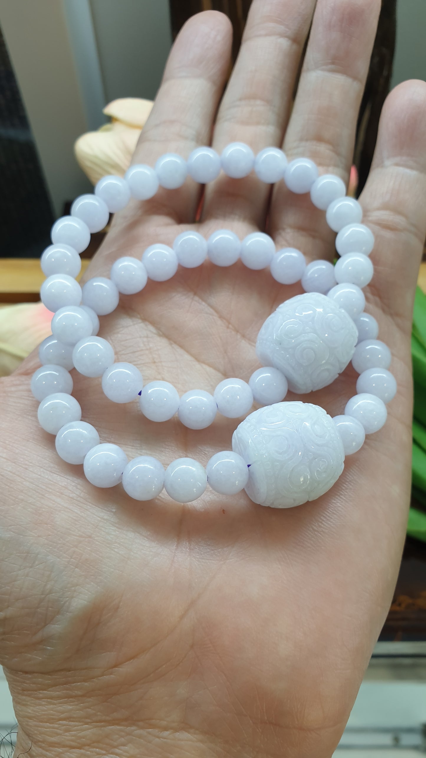 Ru Yi Lavender Jade Bracelet 17cm Type A Myanmar Jadeite Handmade Beads