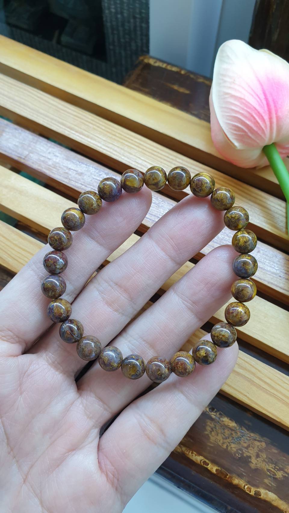 Golden Pietersite Bracelets 17 cm, Natural Gemstone Beaded