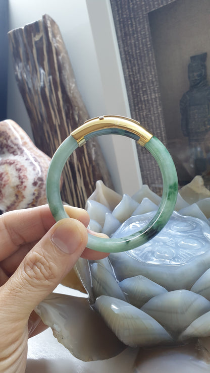 Jade Bangle with Solid 14K Gold Cross S58 Type A Natural Jadeite