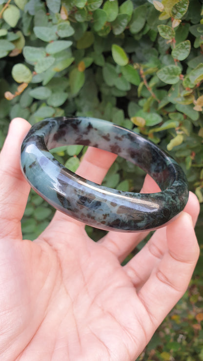 Natural Blue Black Jadeite Bangle S62 Fei Cui Type A Two Tone Jade