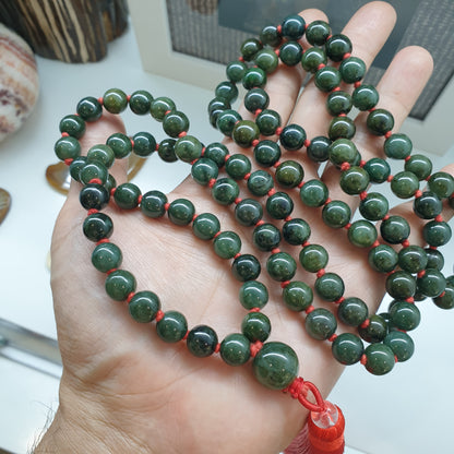 108 Beads Jade Japa Mala | Green Jadeite Beads - Type A | Handcrafted Meditation Beads