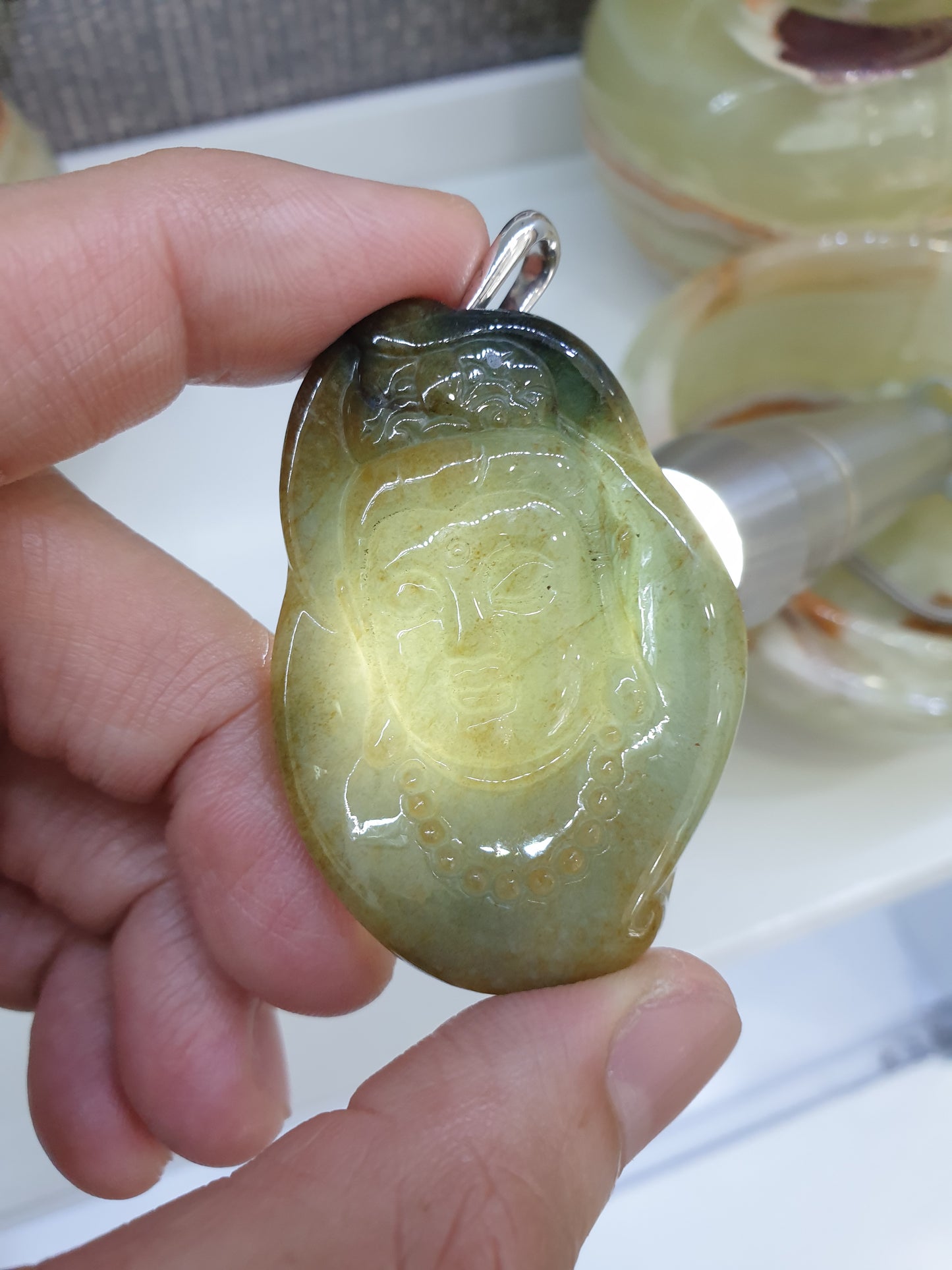 Jade Guan Yin Pendant | Fei Cui - Type A Jadeite & Sterling Silver