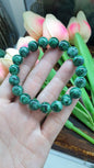 Natural Marbled Green Jadeite Bracelet 18cm with 11mm Beads - Selection