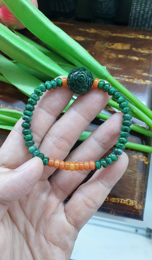 Jade Ru Yi and Abacus Beads Bracelet (17 cm) | Fei Cui - Type A Natural Jadeite | Eyecandy Luckycharm Jewelry