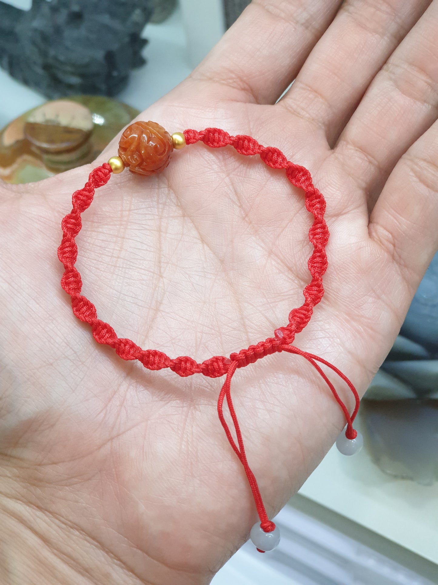 Jade Ru Yi Red Thread Bracelet (Adjustable) | Pure 24K Gold Beads | Fei Cui - Natural Jadeite