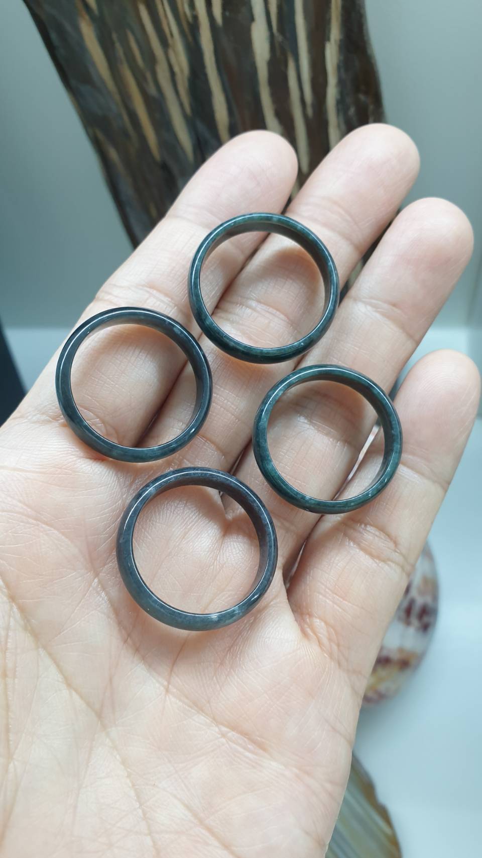 Type A Natural Black Jadeite Slim Band Ring US 12 to 13.25