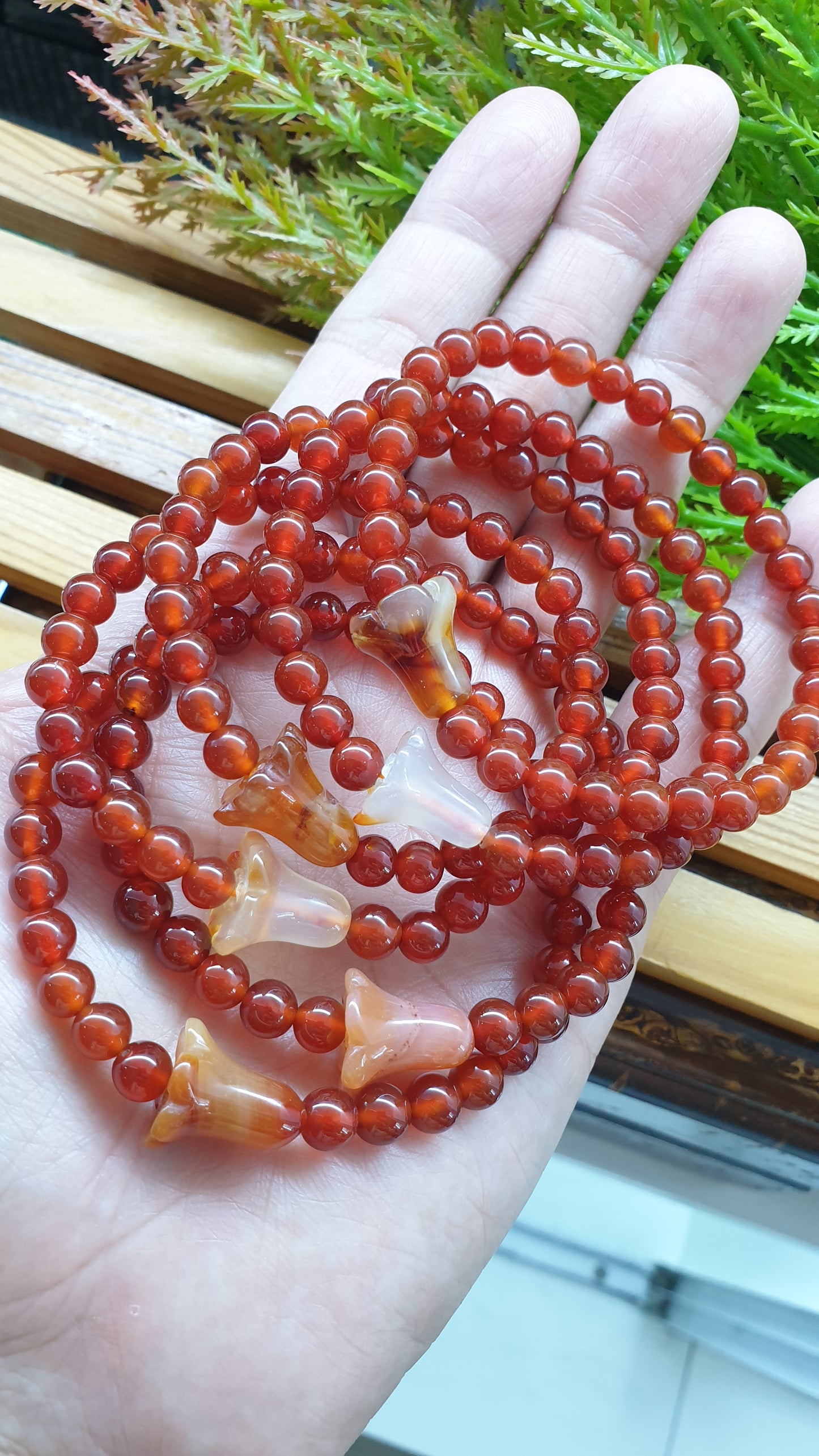 Carnelian Bracelets with Tulip Charms 17cm Natural Semiprecious Stone Beads
