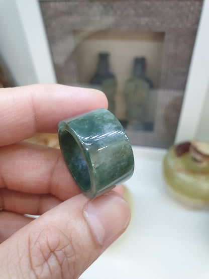 Marbled Green Jade Ring Type A Natural Jadeite Fei Cui Size 9.25 US