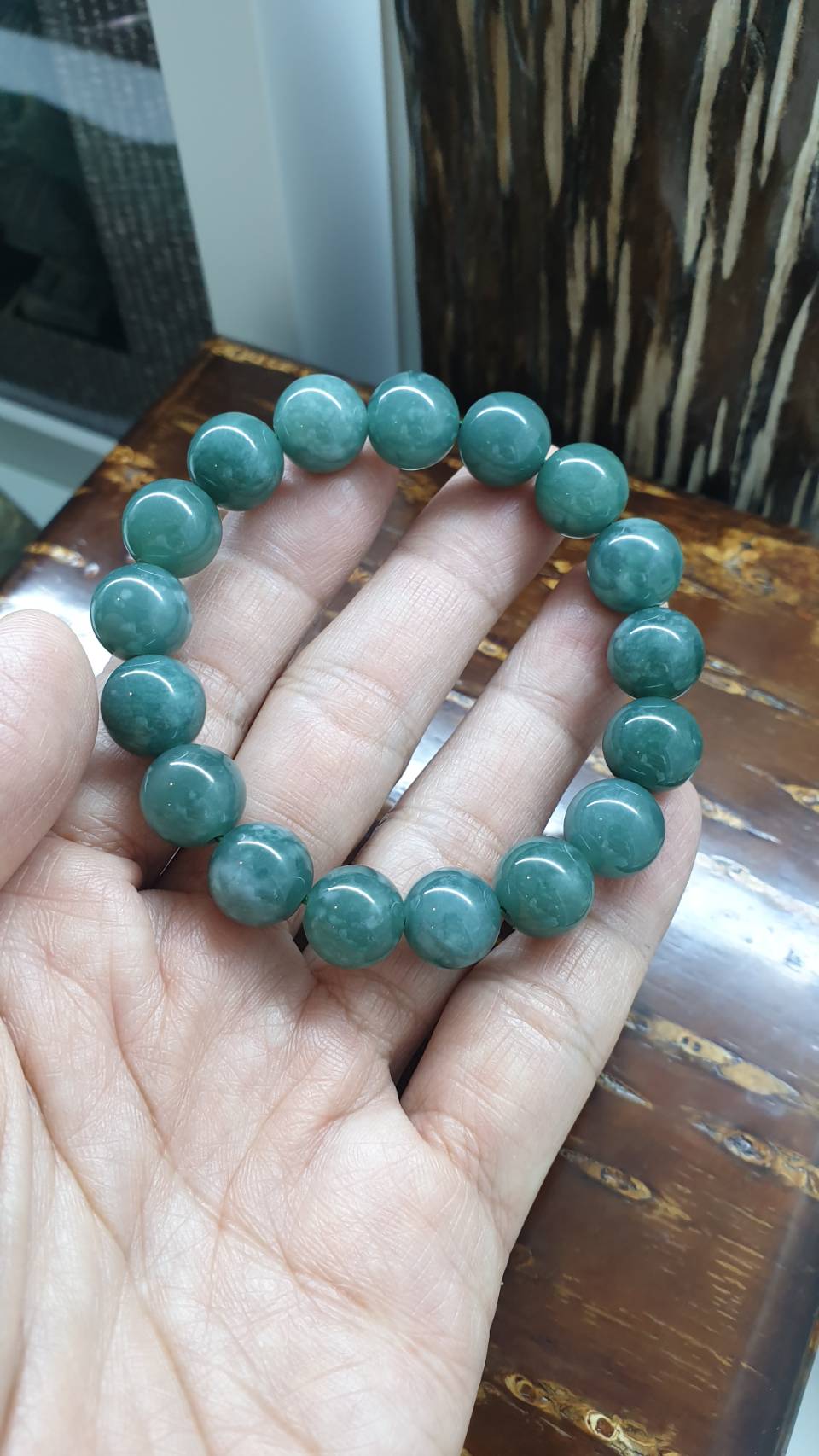 Olmec Blue Jade 17cm Bracelet Natural Guatemala Jadeite 12mm Beads