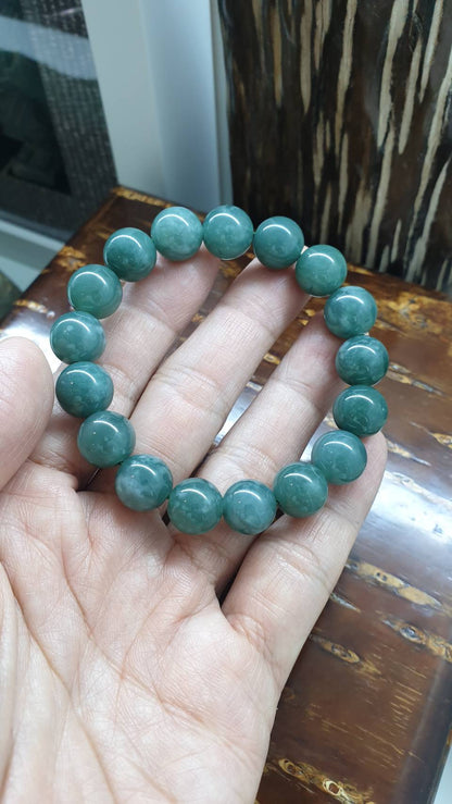 Olmec Blue Jade 17cm Bracelet Natural Guatemala Jadeite 12mm Beads