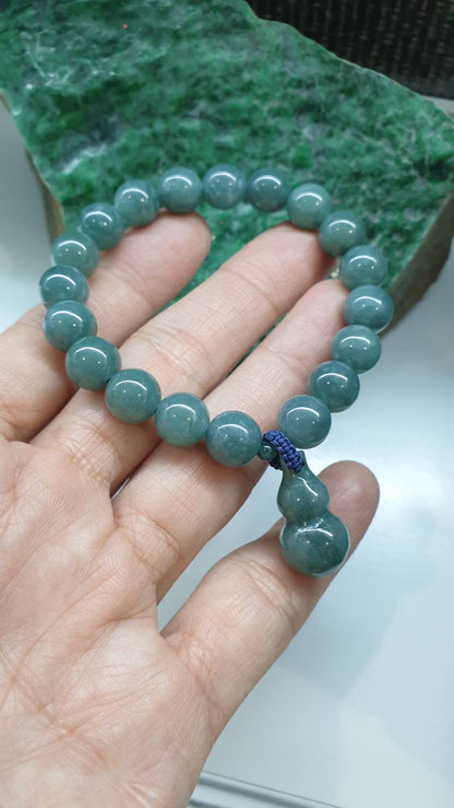 Jade Wu Lou Charmbracelet 17cm Olmec Blue Type A Natural Jadeite 9.5mm Beads