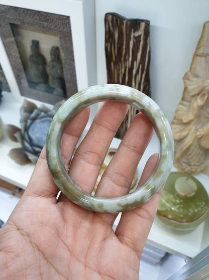 Honey Green Marbled Jade Bangle S58.5 Fei Cui Type A Myanmar Jadeite