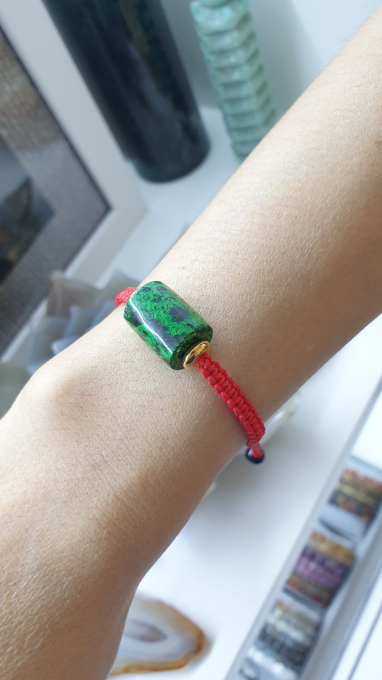 Mawsitsit Stone Red Thread Bracelet 24K Gold Spacers Handcrafted