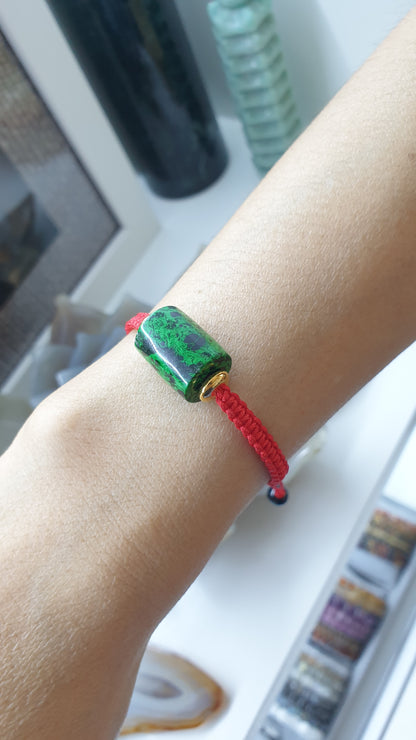 Mawsitsit Stone Red Thread Bracelet 24K Gold Spacers Handcrafted