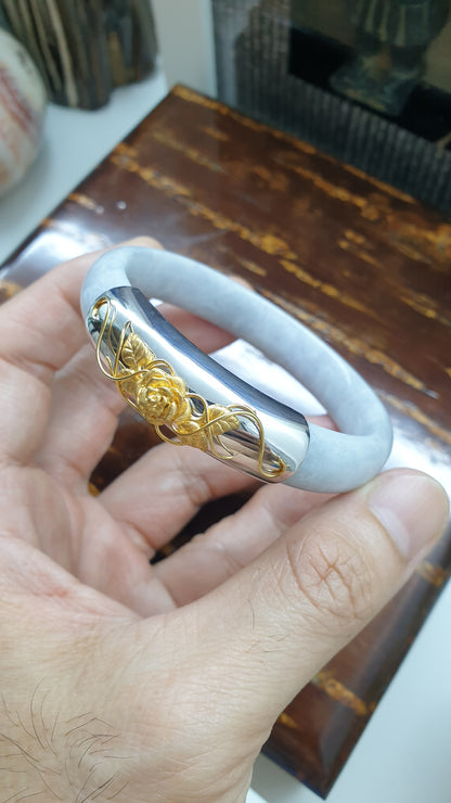 Une Rose Lavender Jade Bangle (S 57 - 58) | Fei Cui Type A Jadeite & Sterling Silver | Statement Wrist Accessory