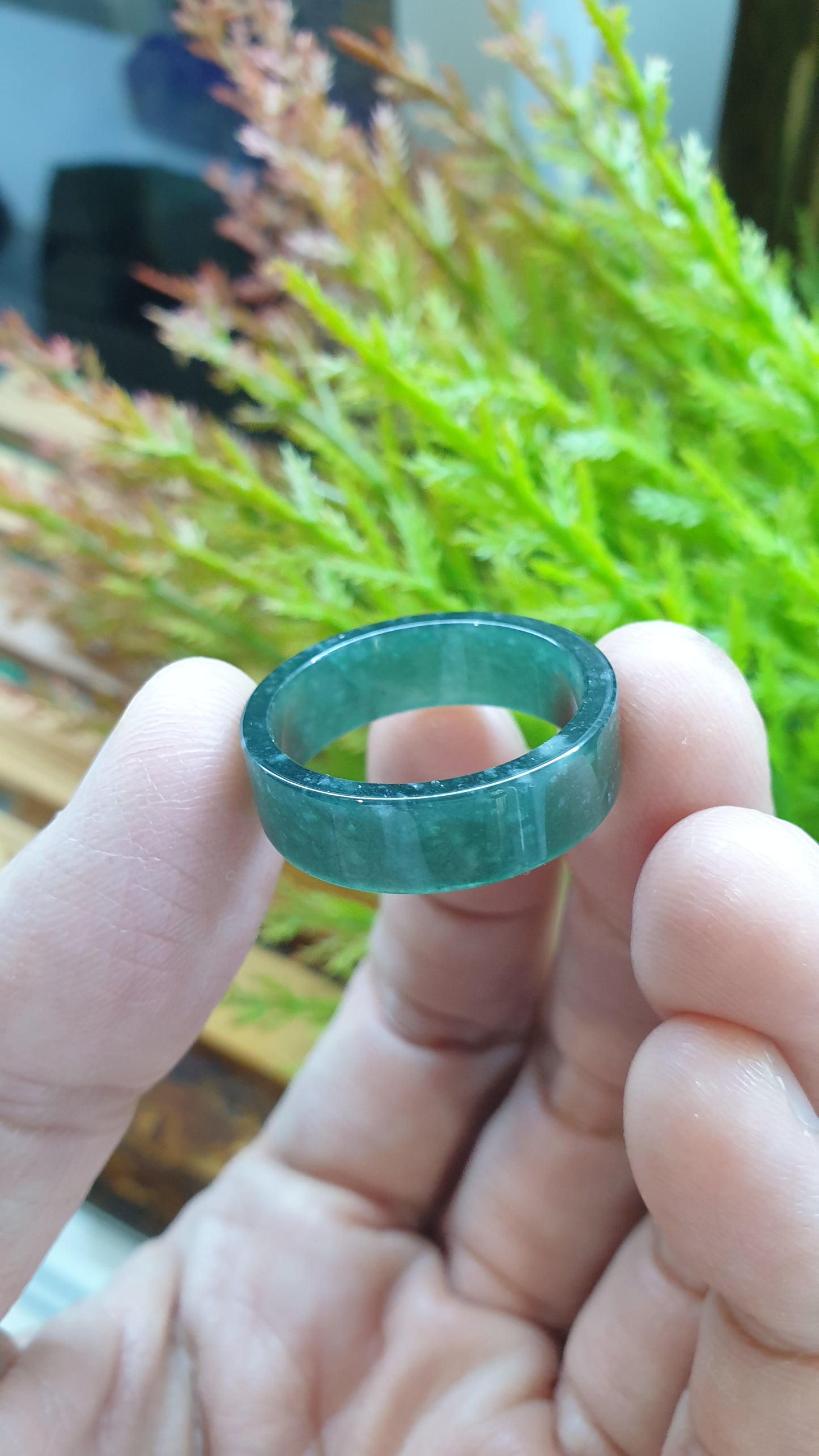 Type A Natural Snowflake Blue Jadeite Square Edge Ring US9.25 to 10.75