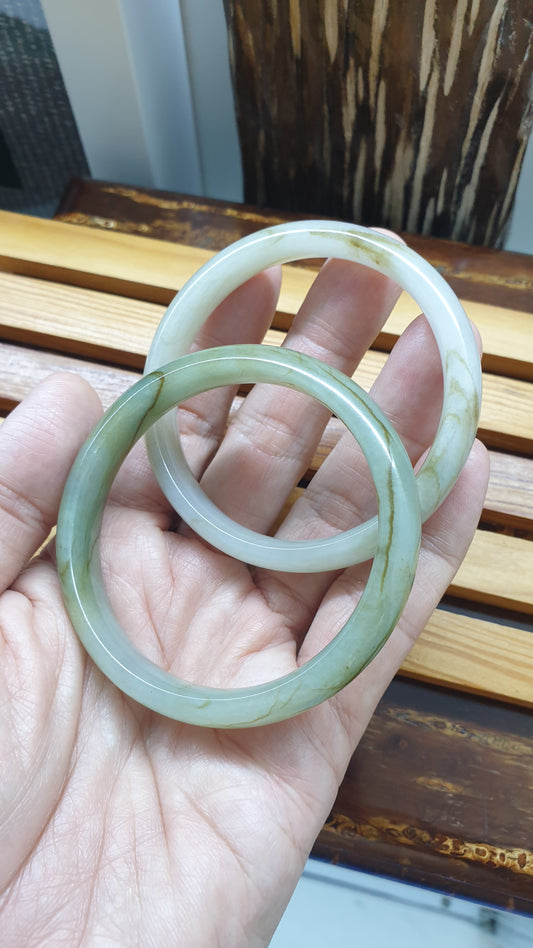 Paired Vintage Jade Bangles S57.5 Natural Type A Myanmar Jadeite