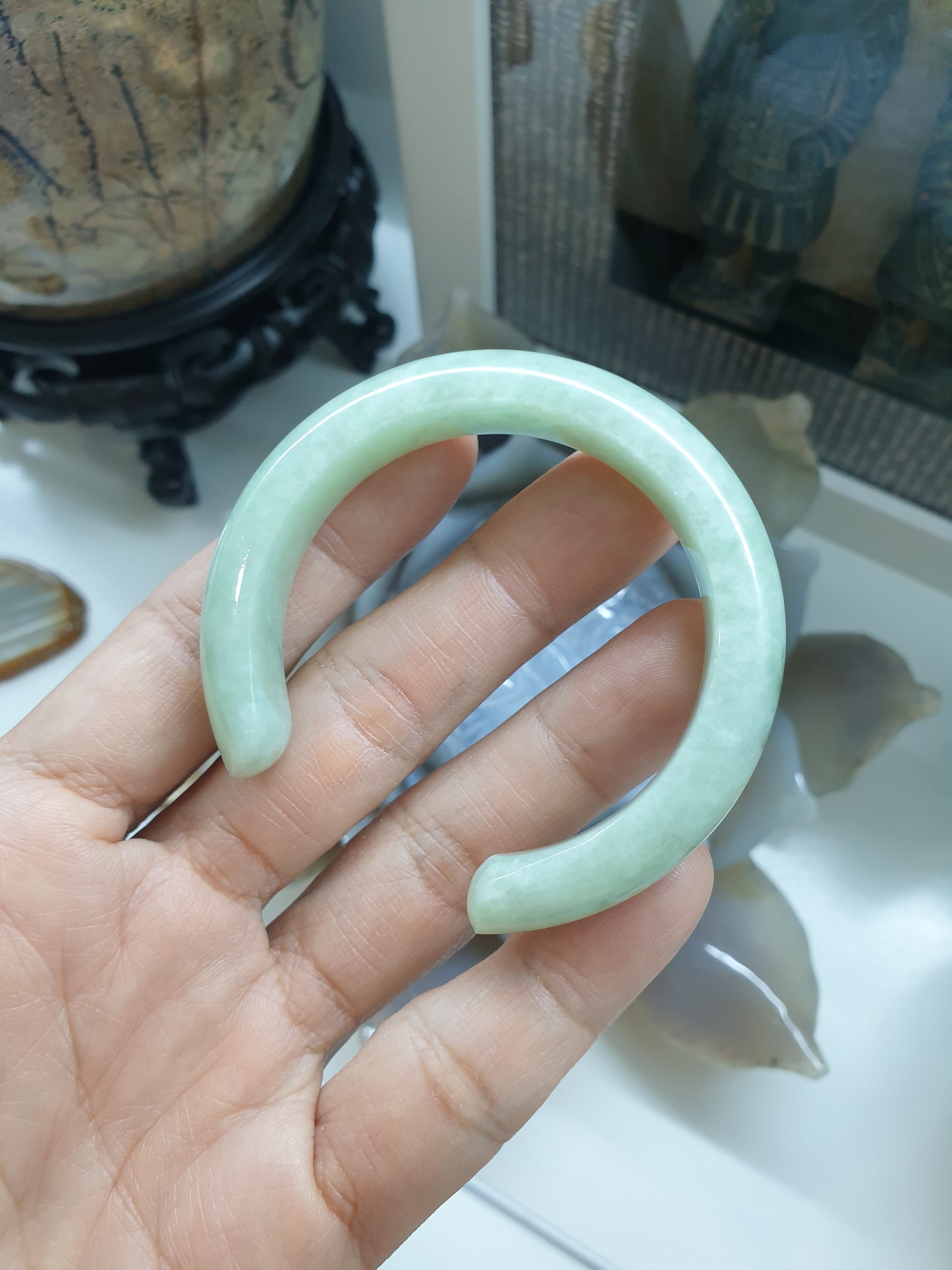 Jade Cuff Bangle Size 51 - 52 Type A - Natural Light Green Jadeite