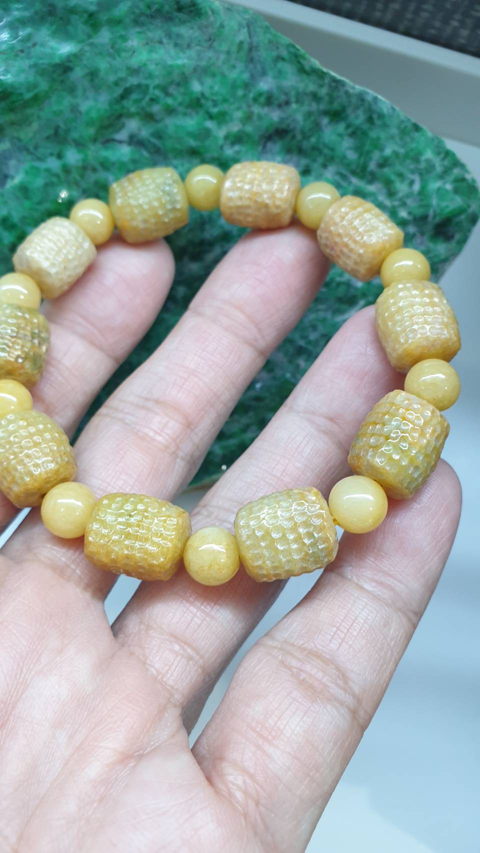 Honey Jade Bracelet 18cm Alternating Type A Beads Myanmar Natural Jadeite