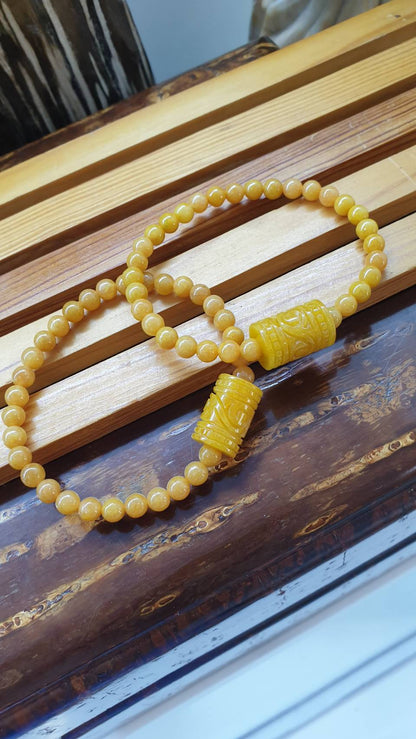 Honey Yellow Jadeite Bracelet Type A 17cm - Natural Jade Ru Yi Cylinder Charm