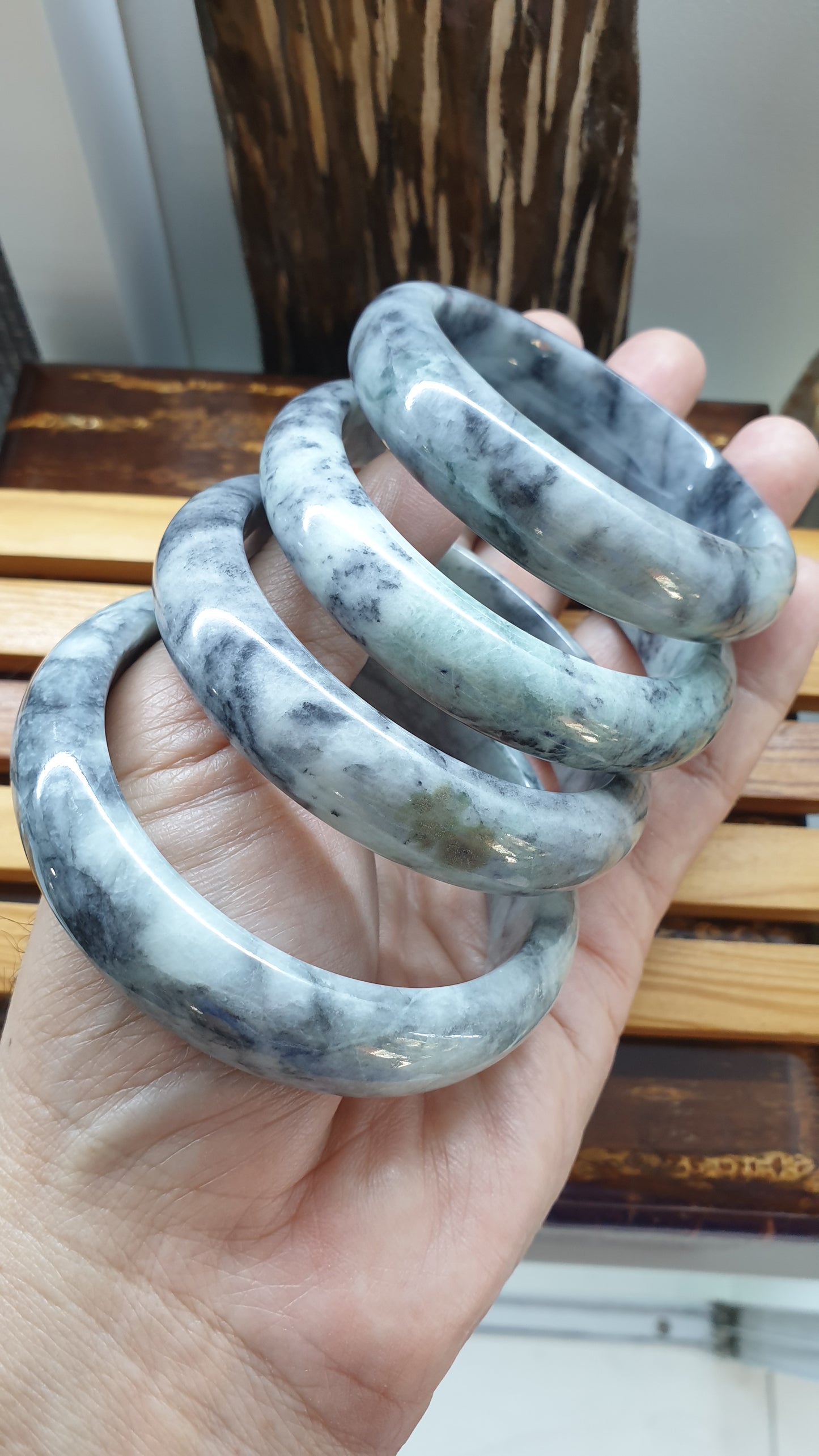 Authentic Jade Bangles Type A Natural Gray Burma Jadeite Sizes