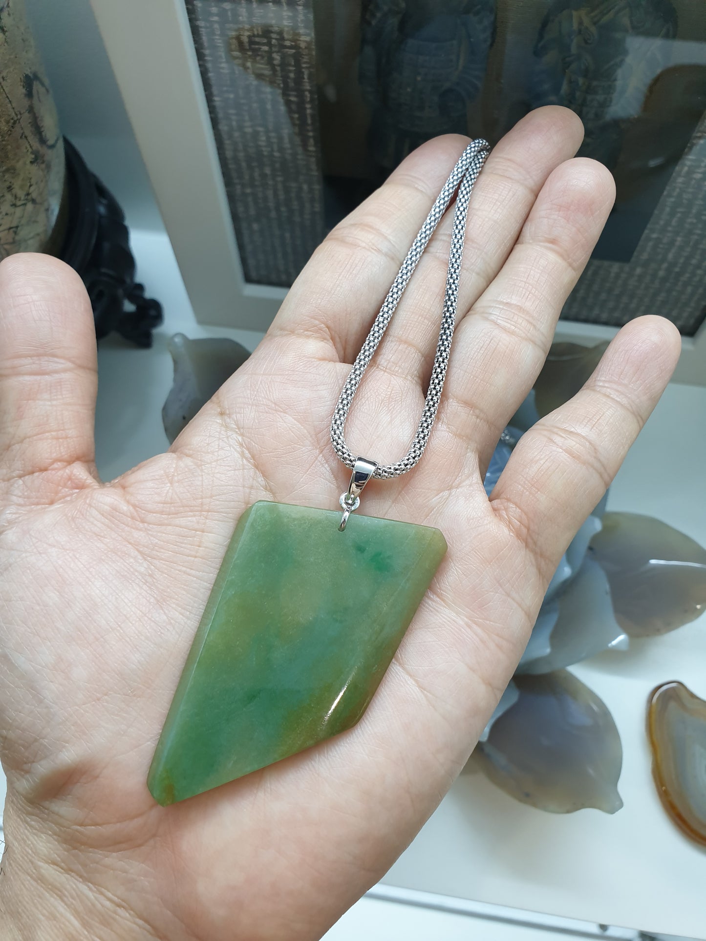 Natural Jadeite Dog Tag Pendant Sterling Silver - Honey Green or Lavender