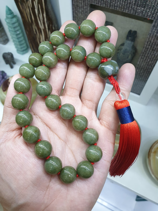 Jade Japa Mala | Deep Honey Green Beads - Type A Jadeite | Handcrafted Lucky  Charms Ideal for Gifting 🎁