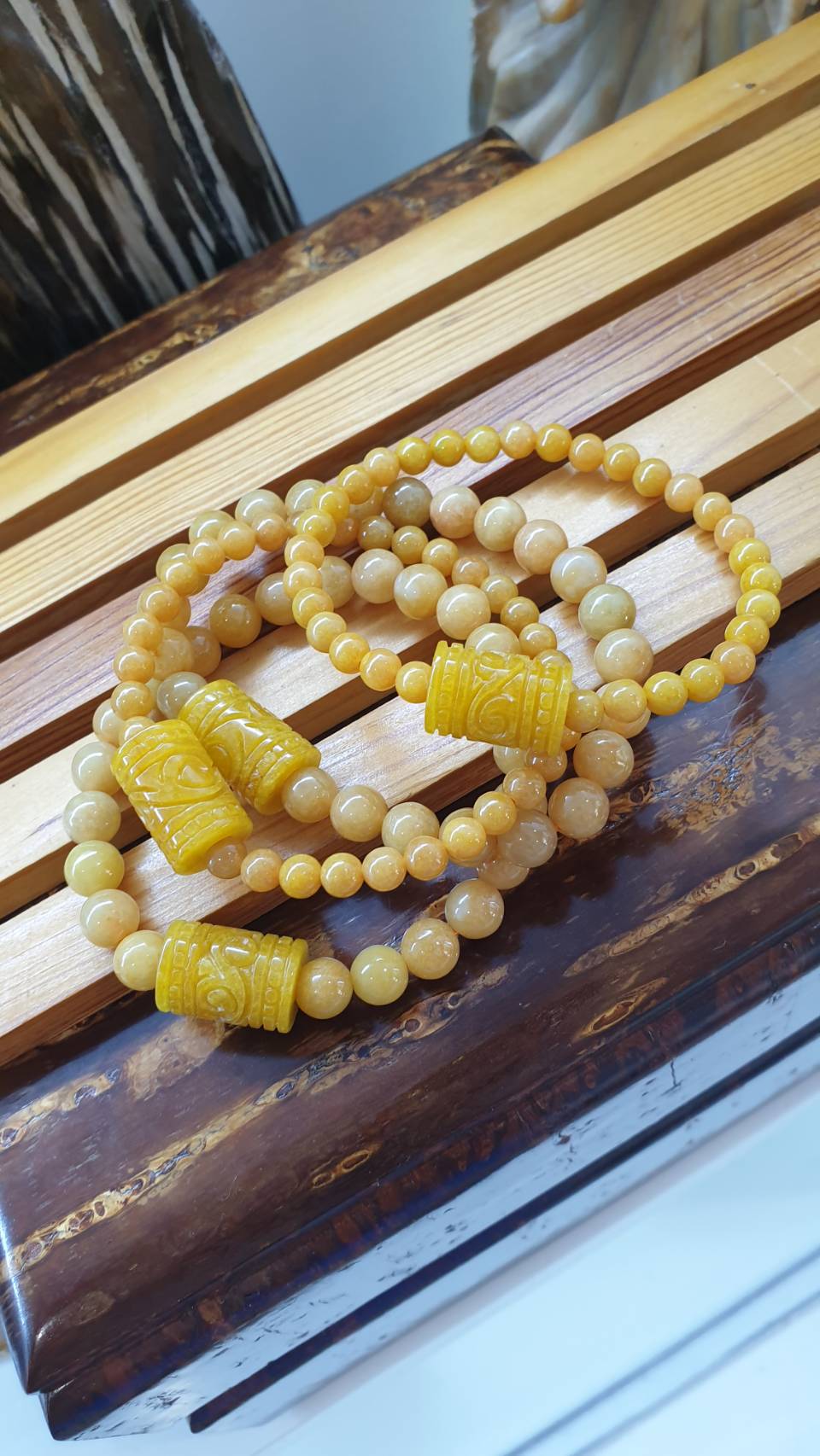 Honey Yellow Jadeite Bracelet Type A 17cm - Natural Jade Ru Yi Cylinder Charm