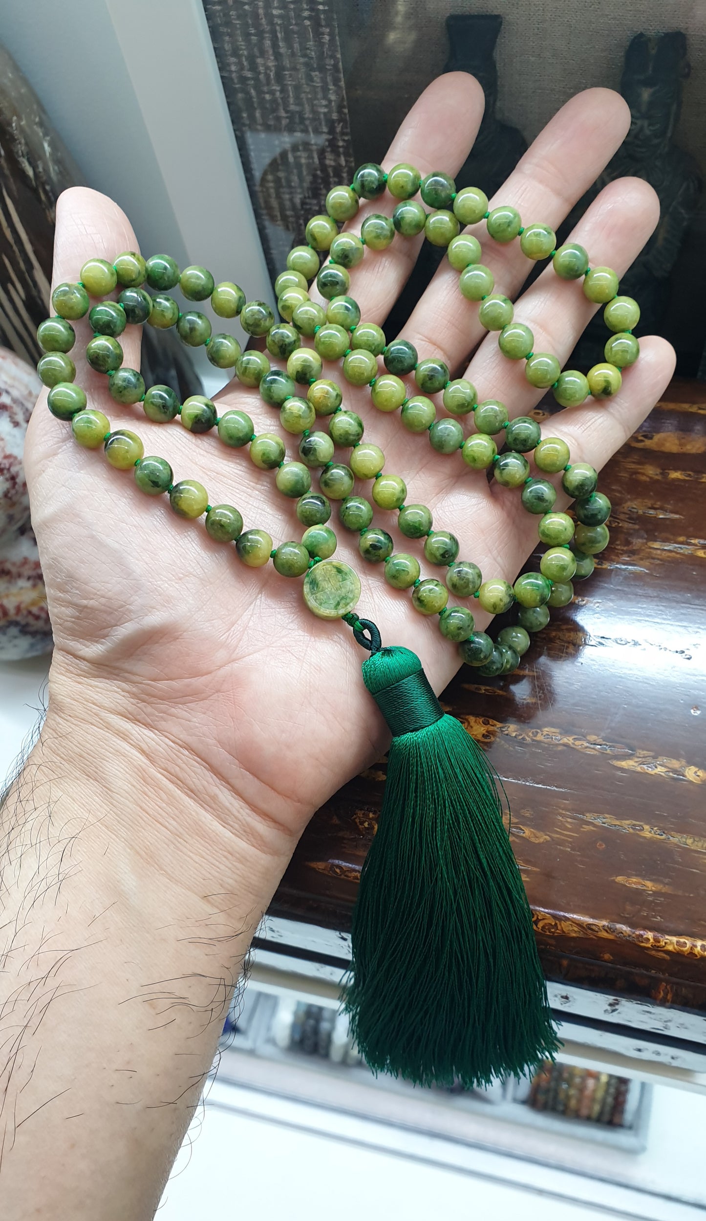 108 Jade Beads Japa Mala | Type A Natural Jadeite | Handcrafted Meditation Beads