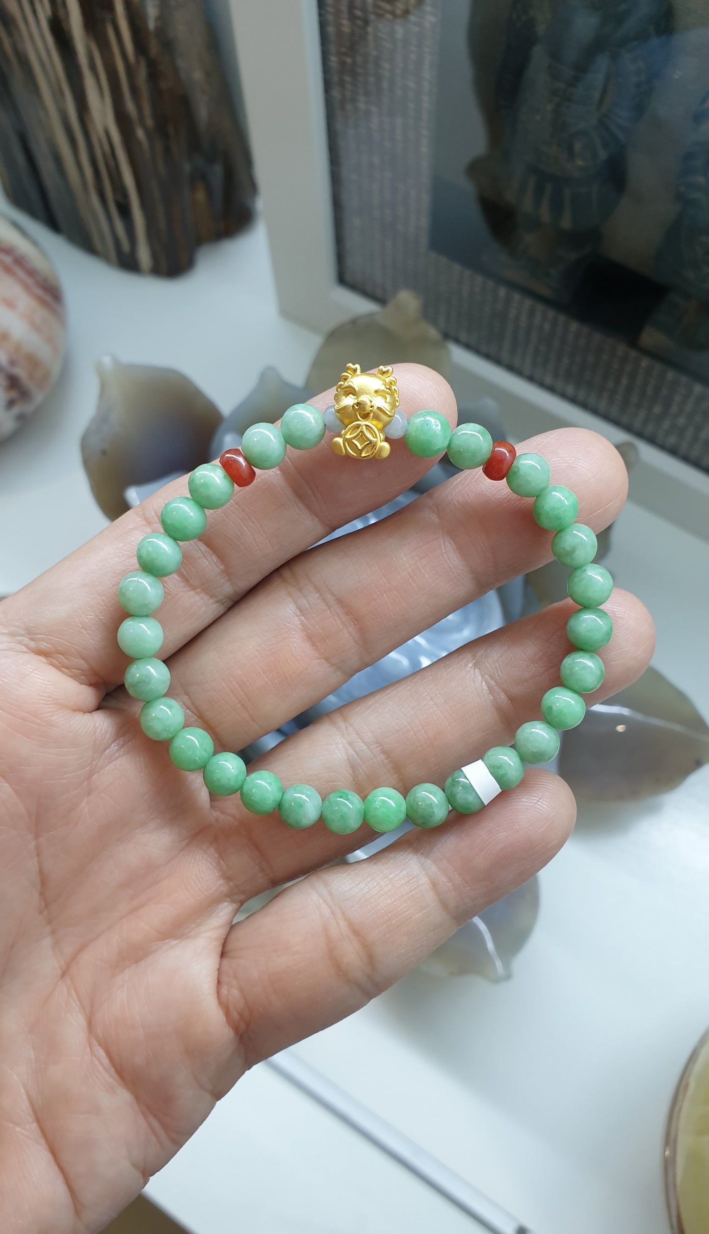 Jade & 24K Gold Charm Bracelet | Apple Green Natural Jadeite | Pure Gold Lucky Charms  (5 Variants)