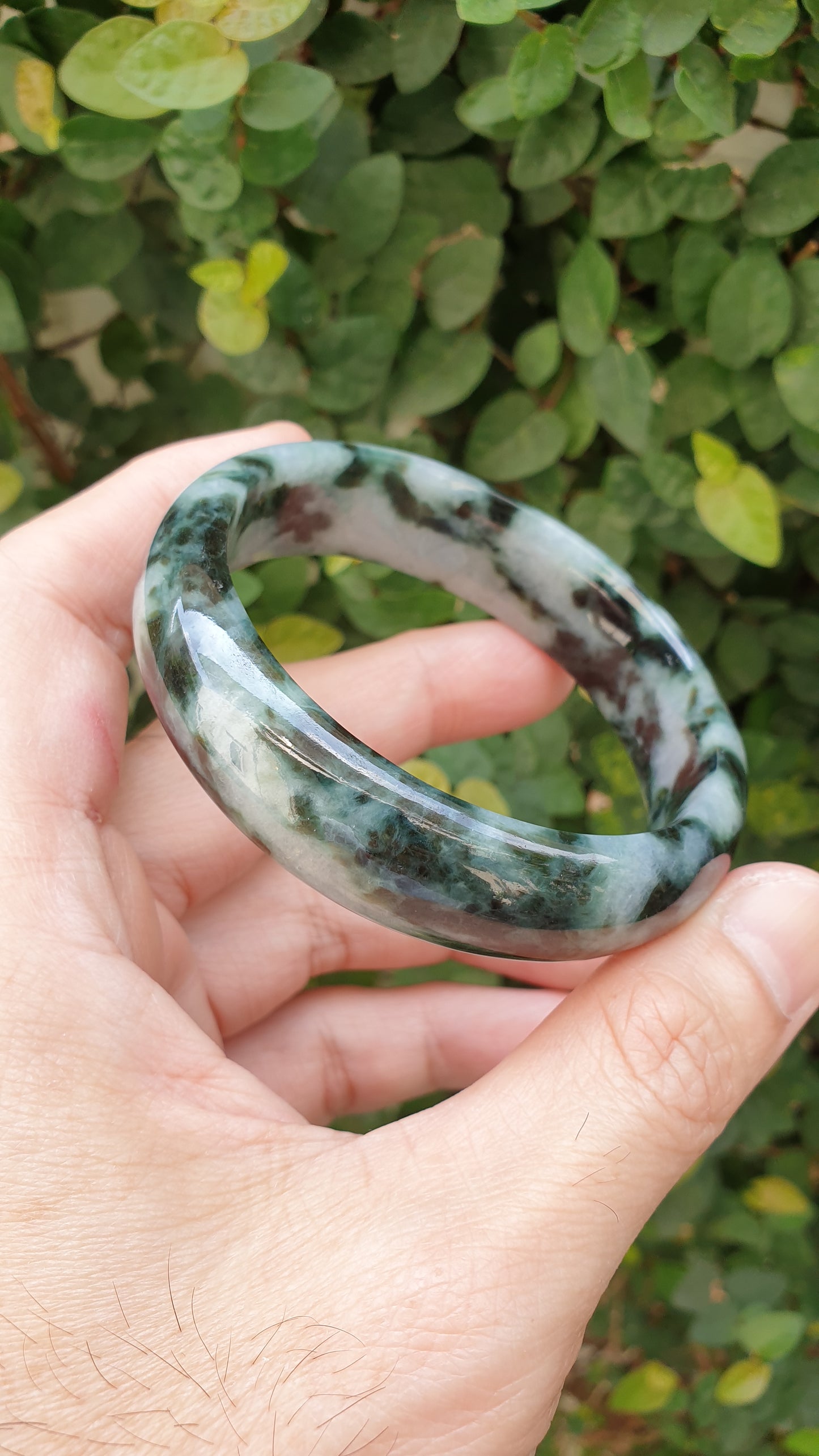 Jade Vintage Bangle S59 Black Moss Green Fei Cui Type A Myanmar Jadeite