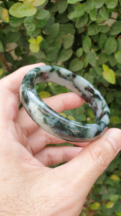 Jade Vintage Bangle S59 Black Moss Green Fei Cui Type A Myanmar Jadeite