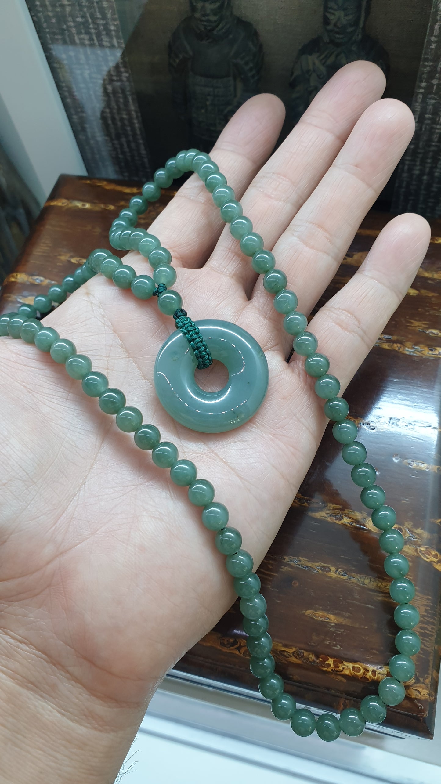 Blue Jade Ping An Kou Necklace (23") | Type A Natural Jadeite | Handcrafted Lucky Charm Jewelry