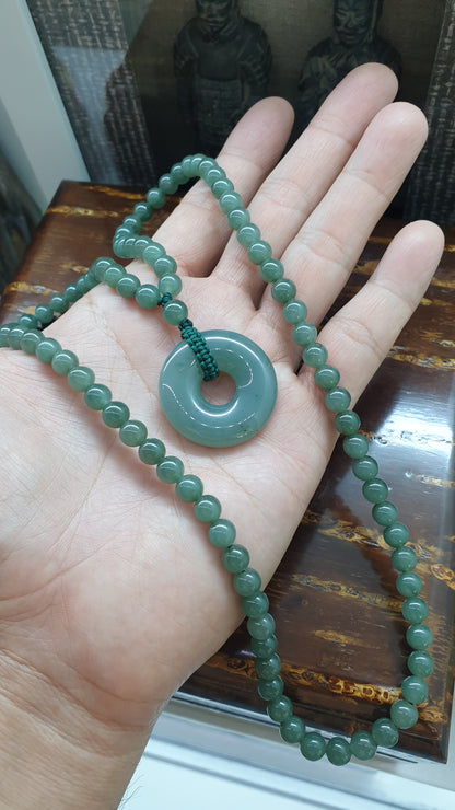 Blue Jade Ping An Kou Necklace (23") | Type A Natural Jadeite | Handcrafted Lucky Charm Jewelry