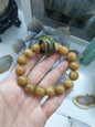 Earthy Cream-Brown Natural Jade Bracelet | Detachable Archer’s Ring Charm | His or Hers Unique Wrist Candy with Handmade Beads