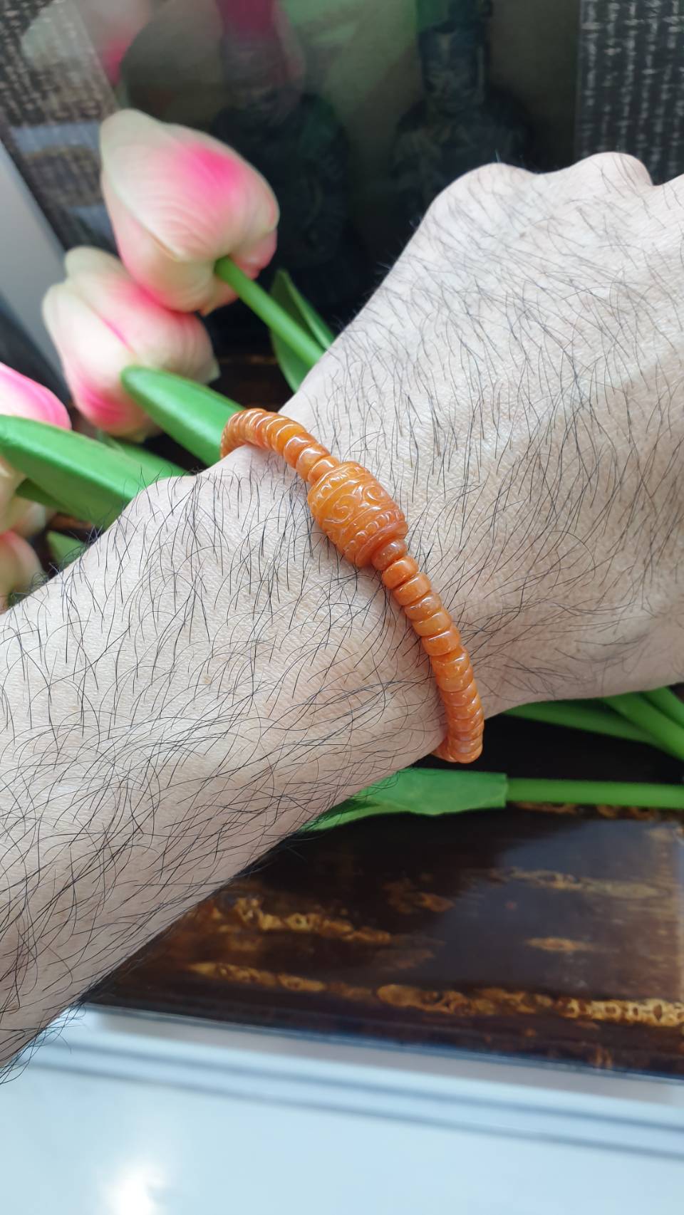 Orange Jade Ru Yi and Abacus Beads Bracelet (17 cm) | Type A Natural Jadeite | His or Hers Luckycharm Accessory