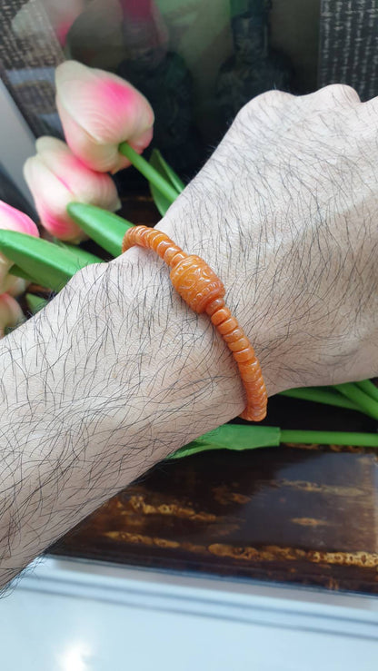Orange Jade Ru Yi and Abacus Beads Bracelet (17 cm) | Type A Natural Jadeite | His or Hers Luckycharm Accessory